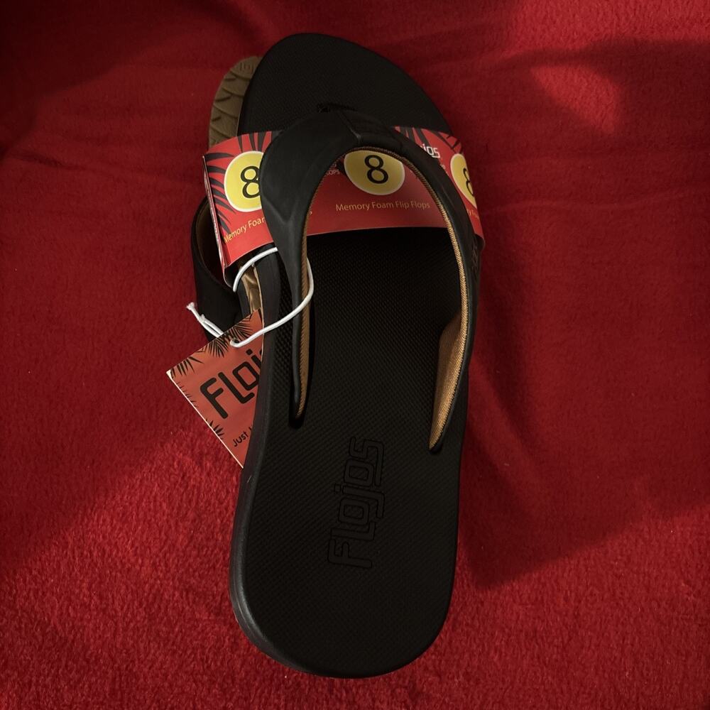 Flojos Men's Memory Foam Sandals Flip Flops size 8 Black new